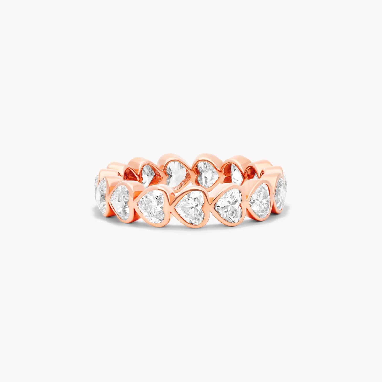 Heart Shaped Bezel Diamond Eternity Ring In 14K Rose Gold