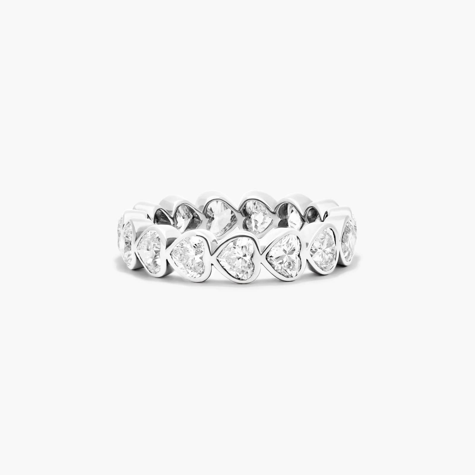 Heart Shaped Bezel Diamond Eternity Ring In 14K White Gold