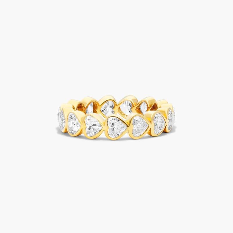 Heart Shaped Bezel Diamond Eternity Ring In 14K Yellow Gold