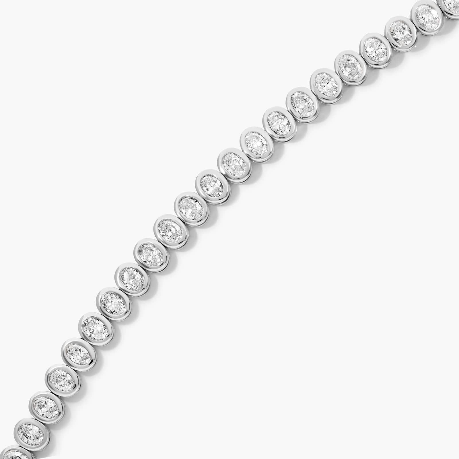 Bezel Tennis Bracelet With Oval Cut Diamonds In 14K White Gold