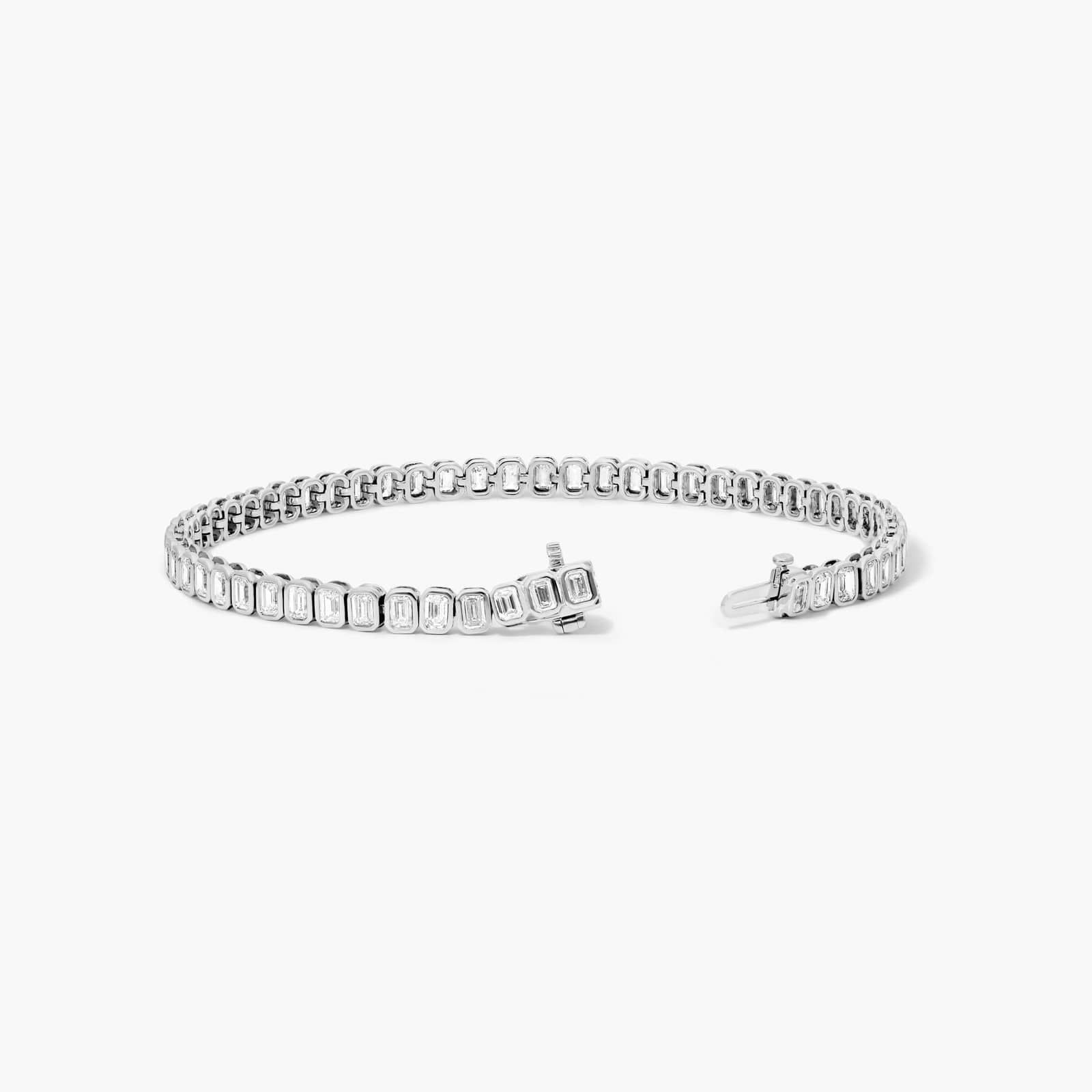 Bezel Tennis Bracelet With Emerald Cut Lab-Grown Diamonds In 14K White Gold