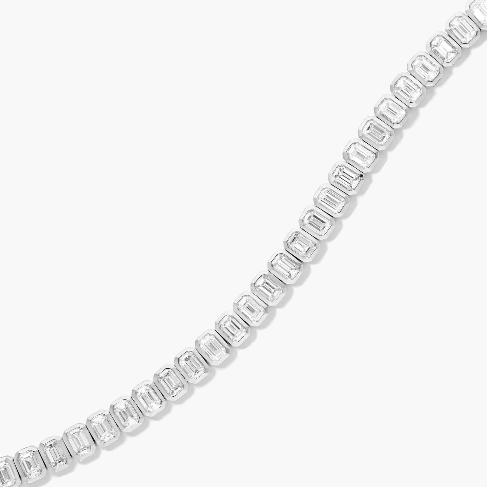 Bezel Tennis Bracelet With Emerald Cut Lab-Grown Diamonds In 14K White Gold