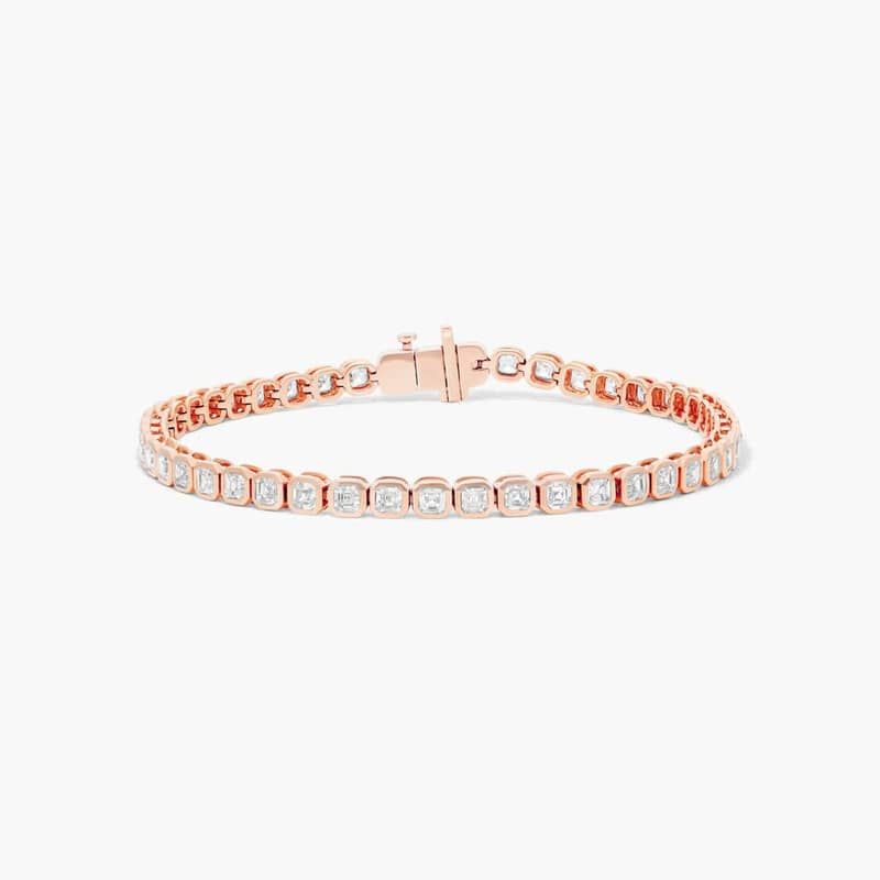 Bezel Tennis Bracelet With Asscher Cut Lab-Grown Diamonds In 14K Rose Gold