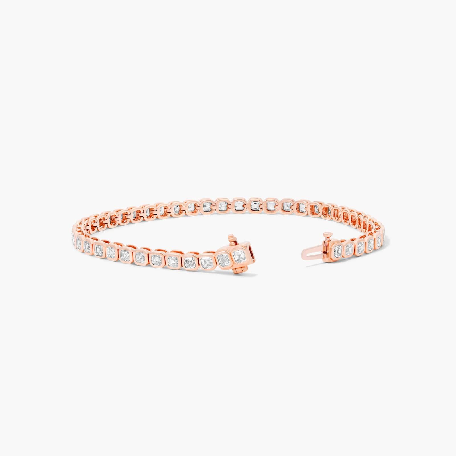 Bezel Tennis Bracelet With Asscher Cut Lab-Grown Diamonds In 14K Rose Gold