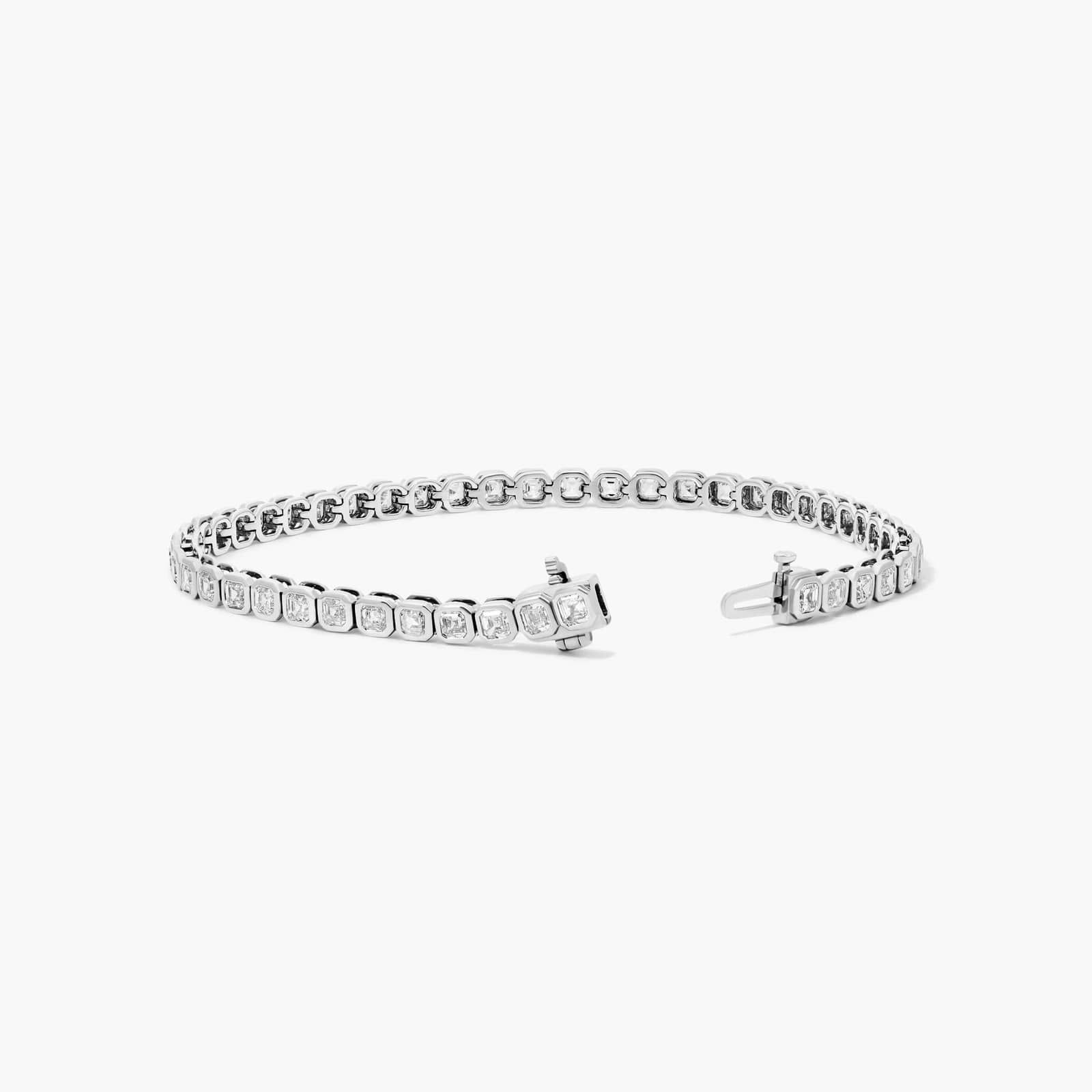 Bezel Tennis Bracelet With Asscher Cut Lab-Grown Diamonds In 14K White Gold