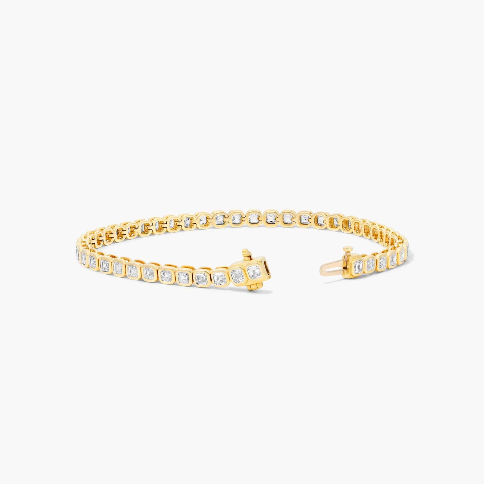 Bezel Tennis Bracelet With Asscher Cut Lab-Grown Diamonds In 14K Yellow Gold
