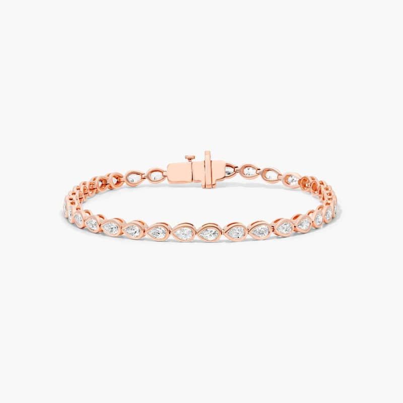 Bezel Tennis Bracelet With Pear Cut Lab-Grown Diamonds In 14K Rose Gold