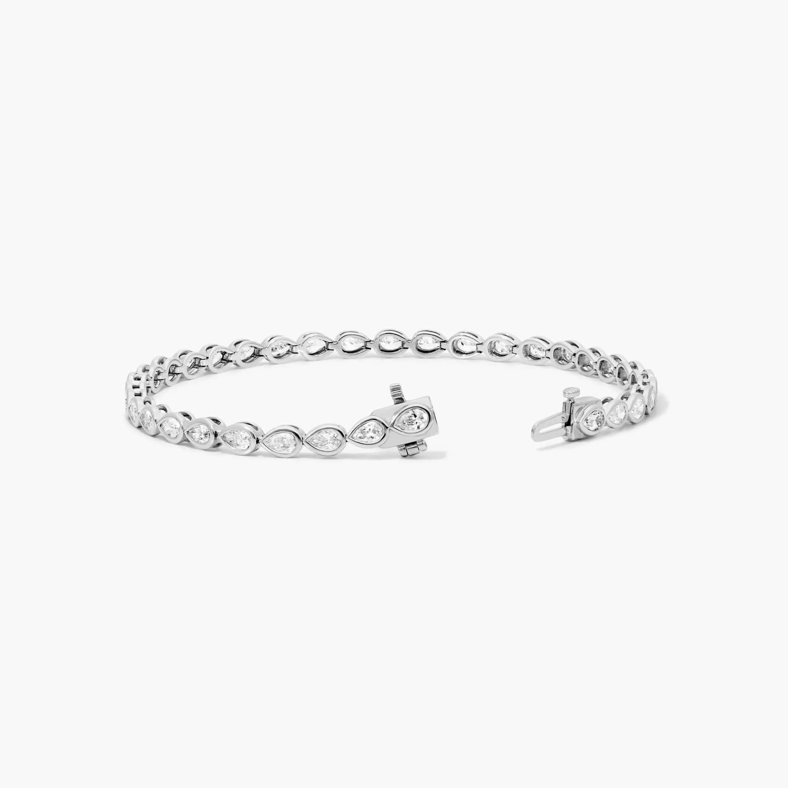 Bezel Tennis Bracelet With Pear Cut Lab-Grown Diamonds In 14K White Gold