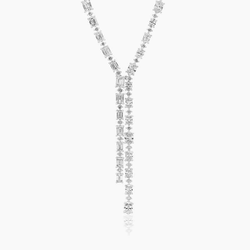 14K White Gold Cascading Lab-Grown Diamond Lariat Necklace