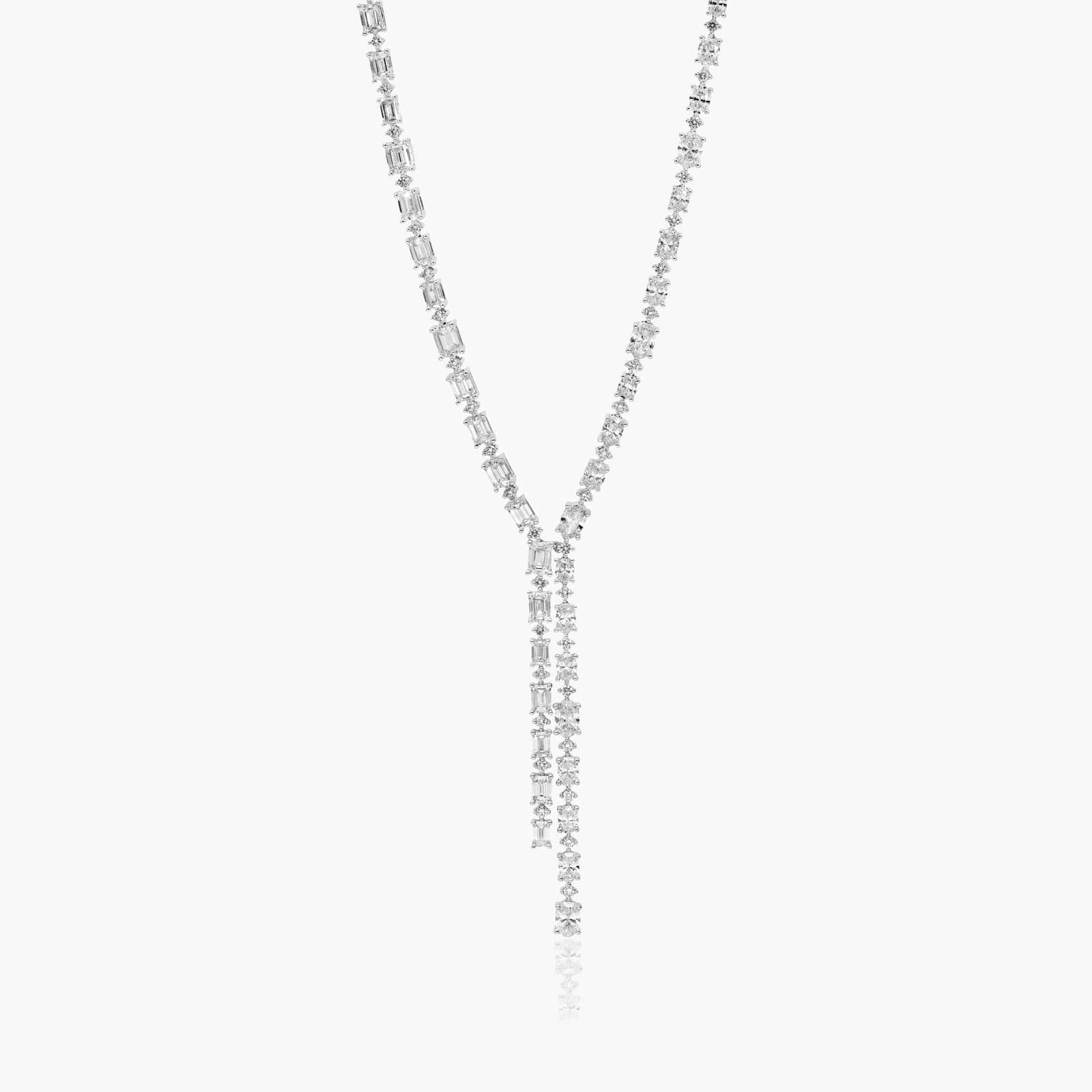 14K White Gold Cascading Lab-Grown Diamond Lariat Necklace