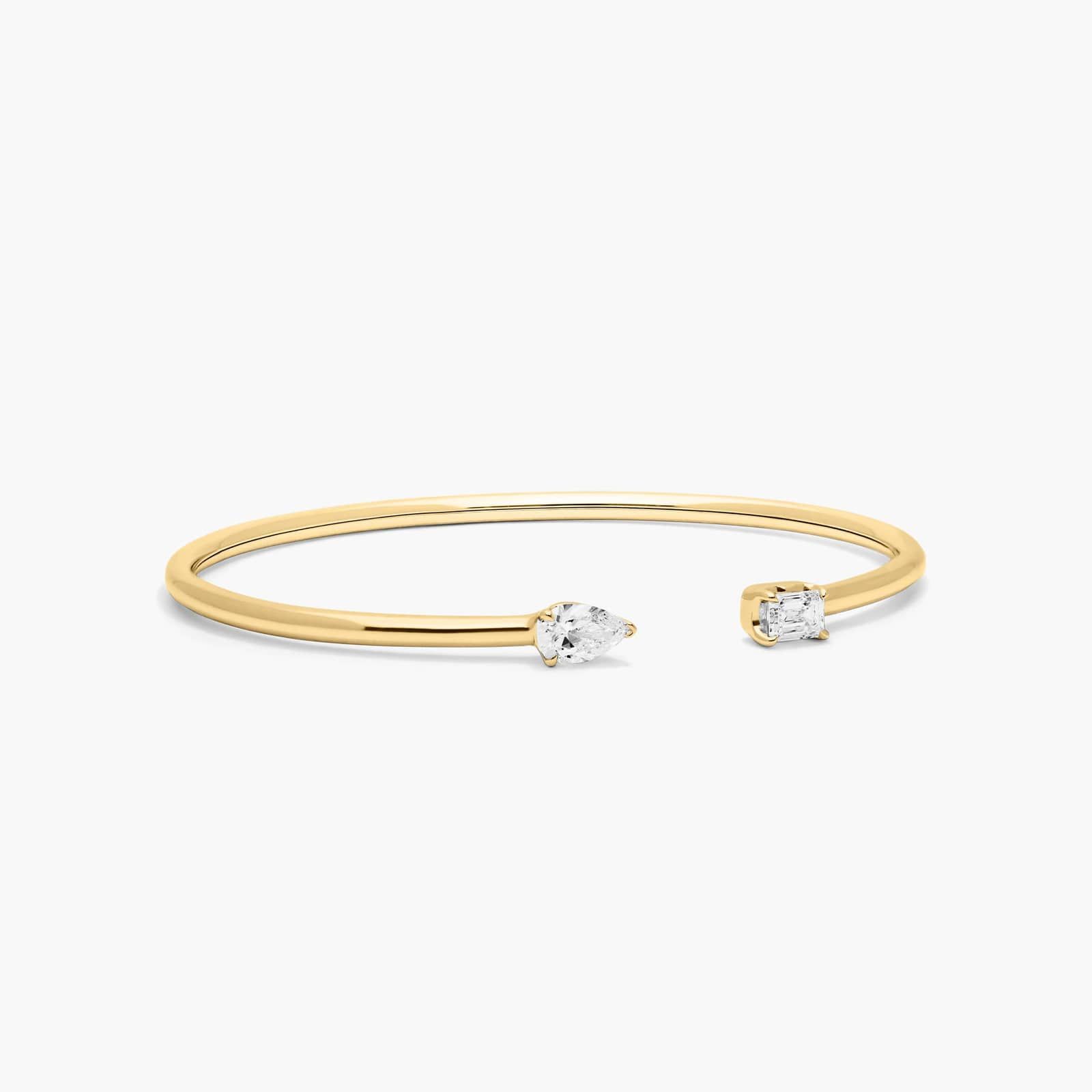 14K Yellow Gold Pear and Emerald Cut Lab-Grown Diamond Cuff Bracelet