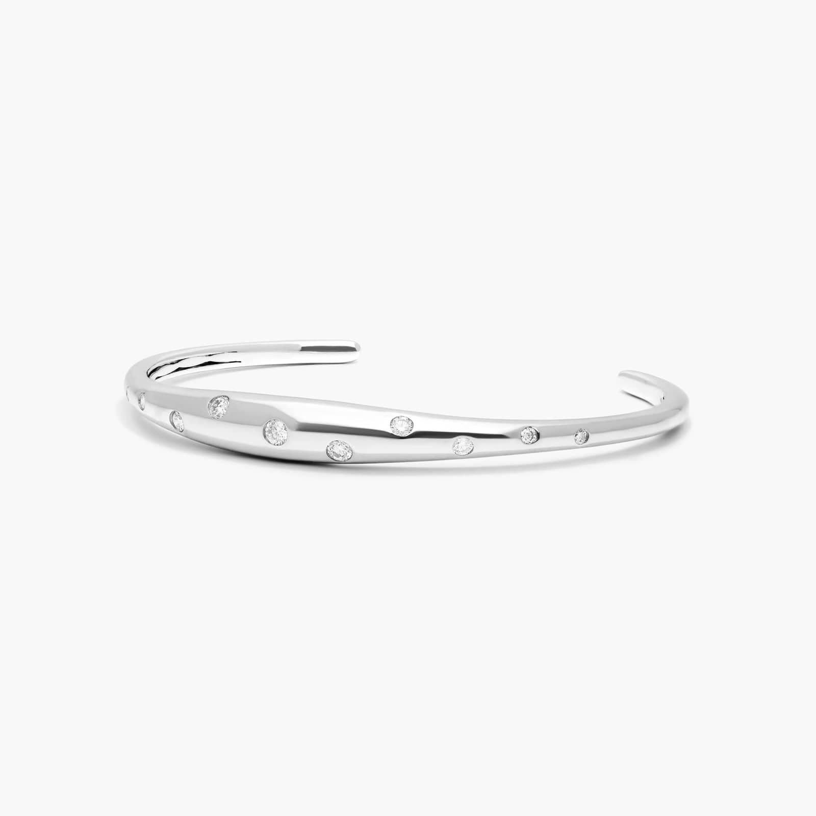 14K White Gold  Scattered Diamond Cuff Bracelet