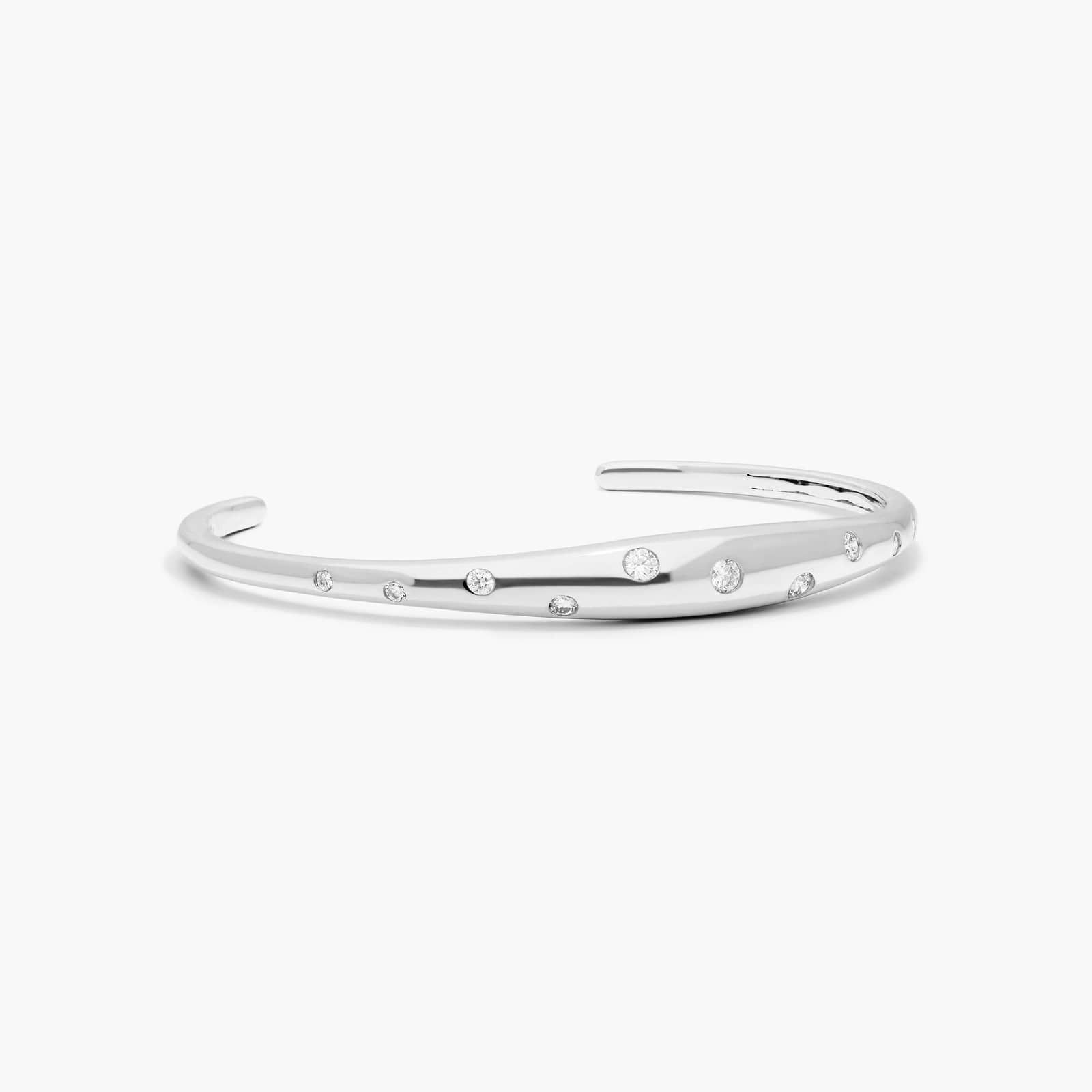 14K White Gold  Scattered Diamond Cuff Bracelet