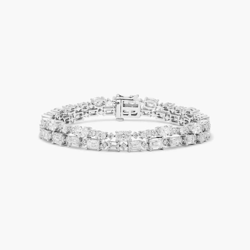 2 Row Cascading Tennis Bracelet In 14K White Gold