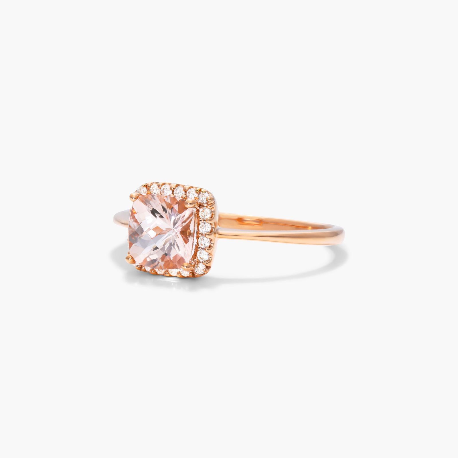 14K Rose Gold Cushion Halo Morganite and Diamond Ring (6.0x6.0mm)