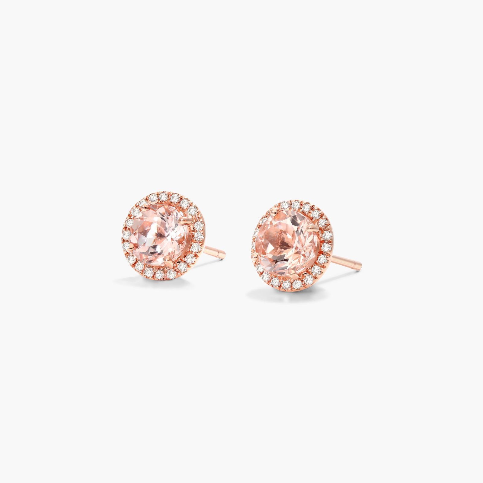 14K Rose Gold Round Halo Morganite and Diamond Stud Earrings (6mm)