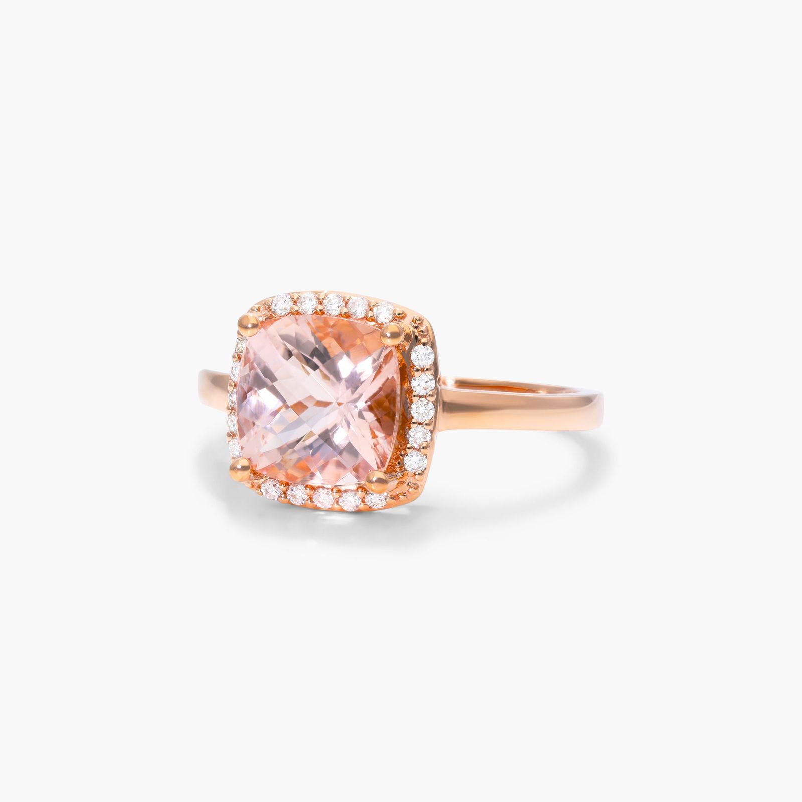 14K Rose Gold Cushion Halo Morganite and Diamond Ring (8.0x8.0mm)