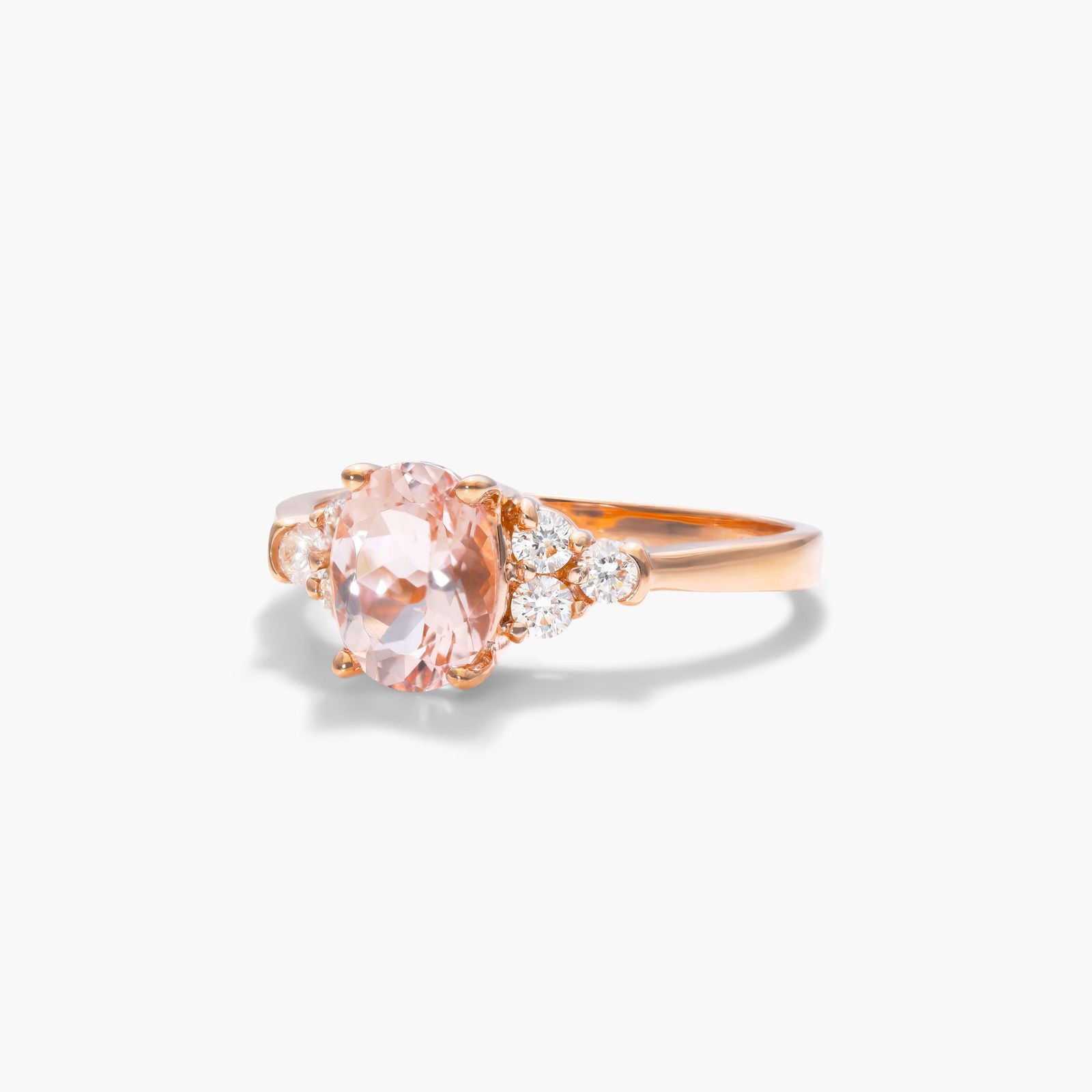 14K Rose Gold Triple Round Diamond and Oval Morganite Ring (8.0x6.0mm)