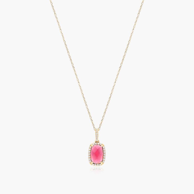 14K Yellow Gold Elongated Cushion Halo Garnet and Diamond Necklace (9.0x6.0mm)