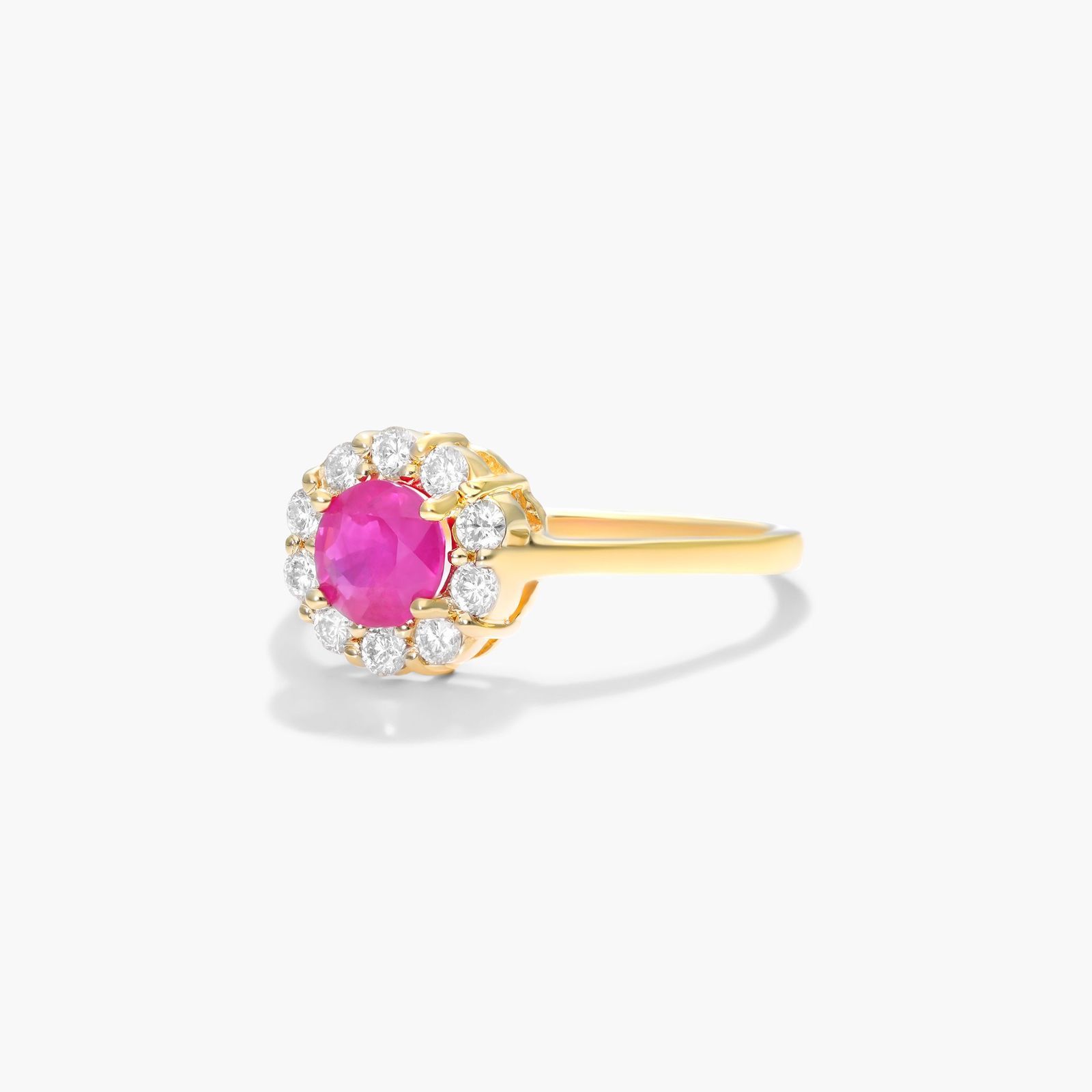 14K Yellow Gold Round Halo Ruby and Diamond Ring (5.5mm)