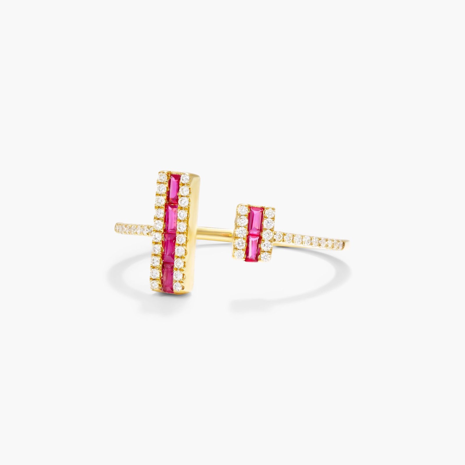 14k Yellow Gold Open Double Bar Ruby and Diamond Ring