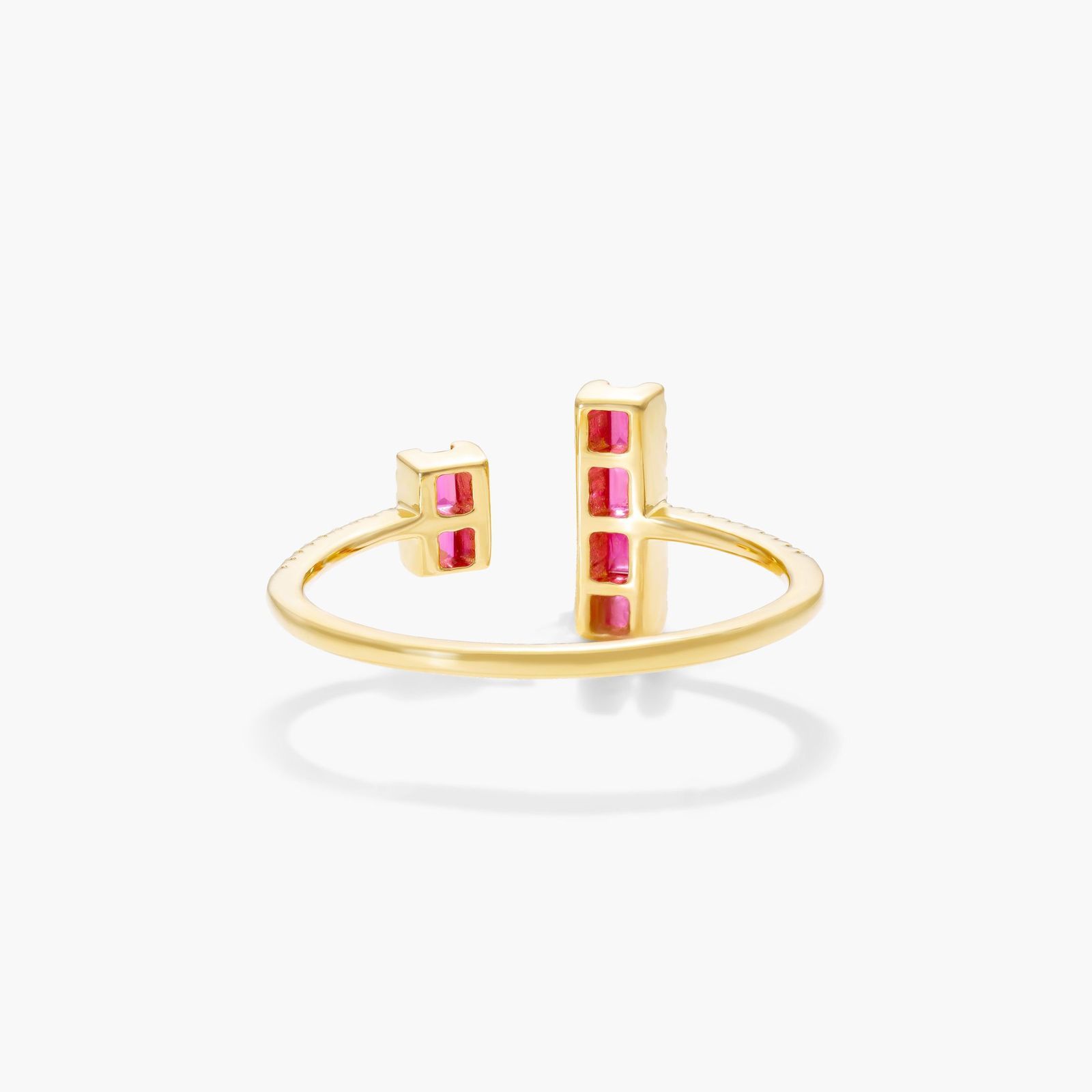 14k Yellow Gold Open Double Bar Ruby and Diamond Ring
