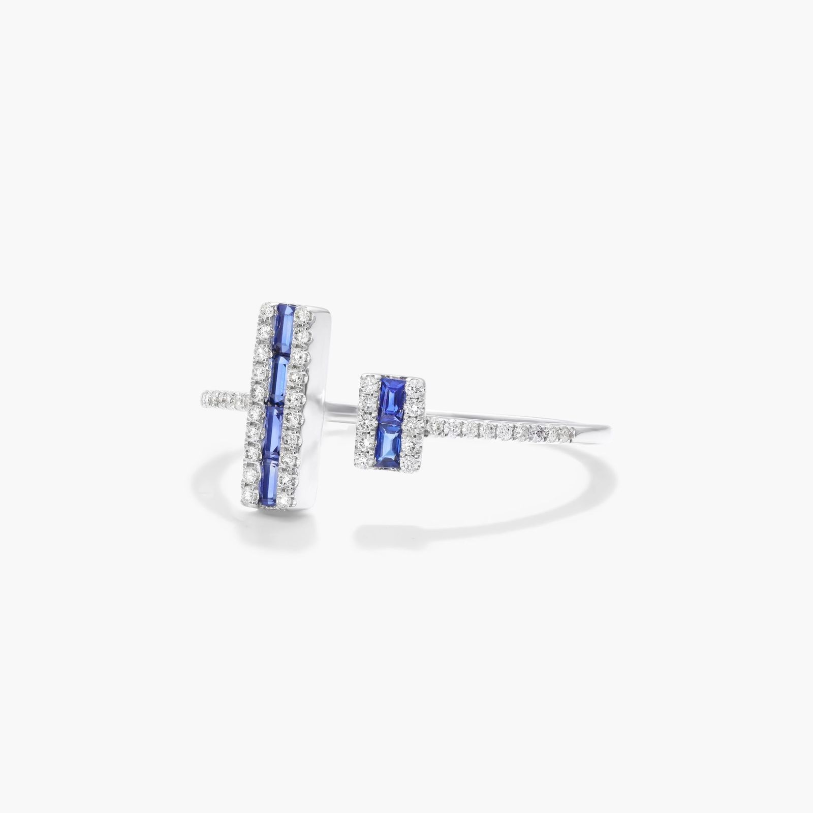 14k White Gold Open Double Bar Sapphire and Diamond Ring