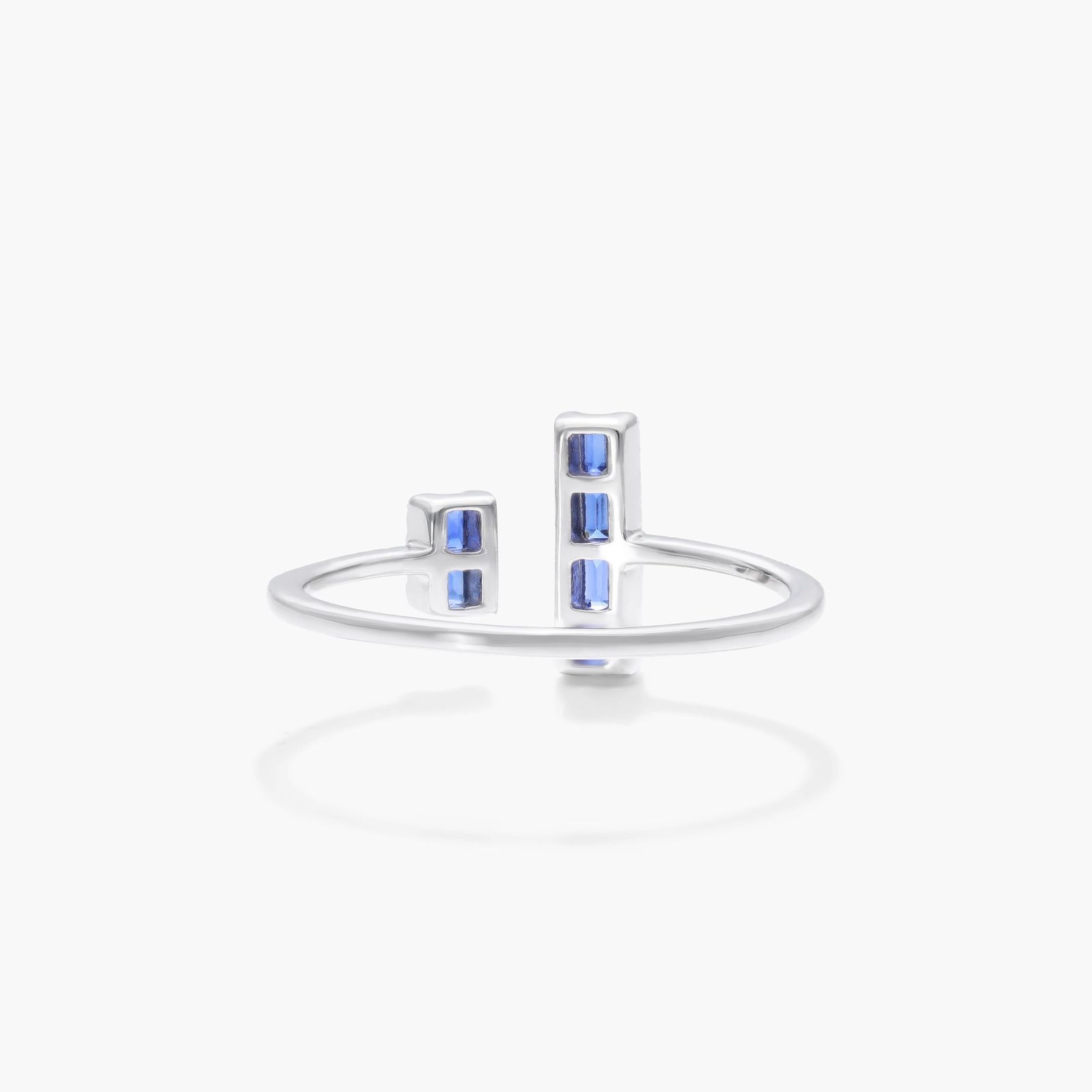14k White Gold Open Double Bar Sapphire and Diamond Ring