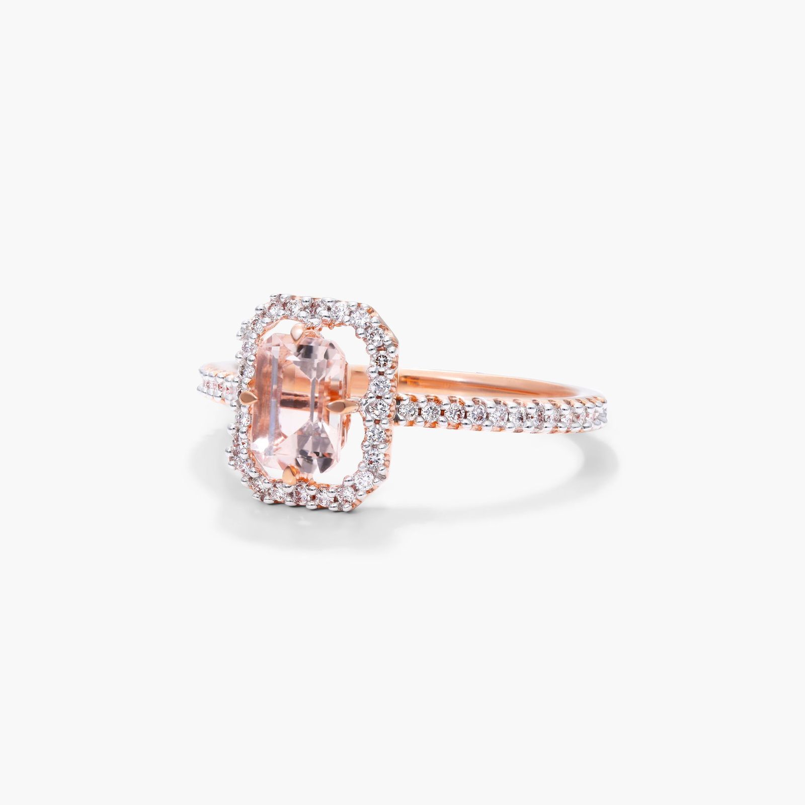 14K Pink Gold Morganite and Diamond Floating Halo Ring (7.0x5.0mm)