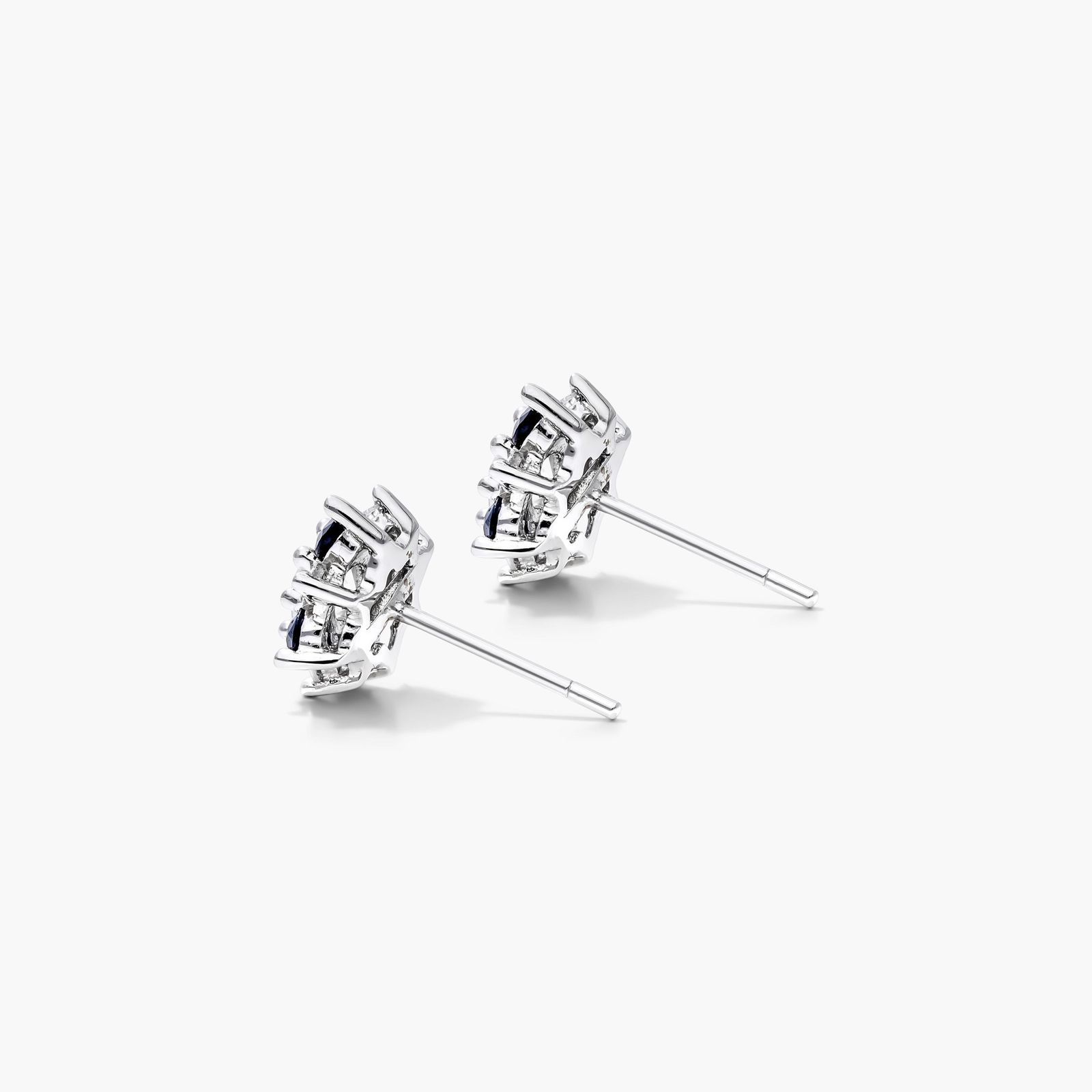 14K White Gold Blue and White Sapphire Flower Cluster Earrings
