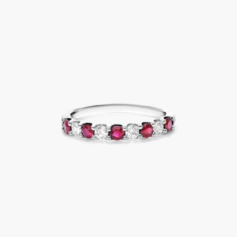 Alternating Ruby And Diamond Ring In 14K White Gold