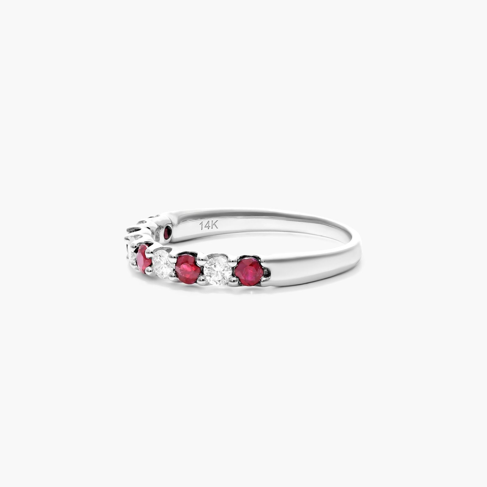 Alternating Ruby And Diamond Ring In 14K White Gold