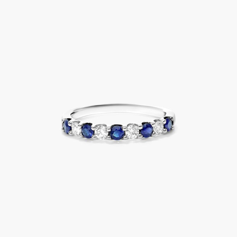 Alternating Sapphire And Diamond Ring In 14K White Gold