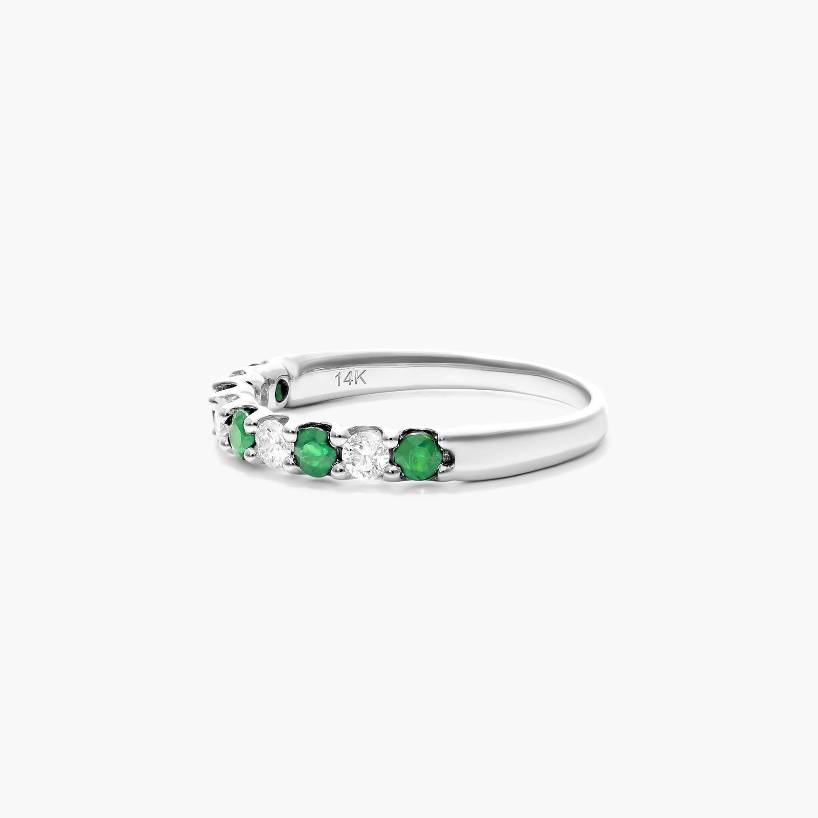 Alternating Tsavorite And Diamond Ring In 14K White Gold