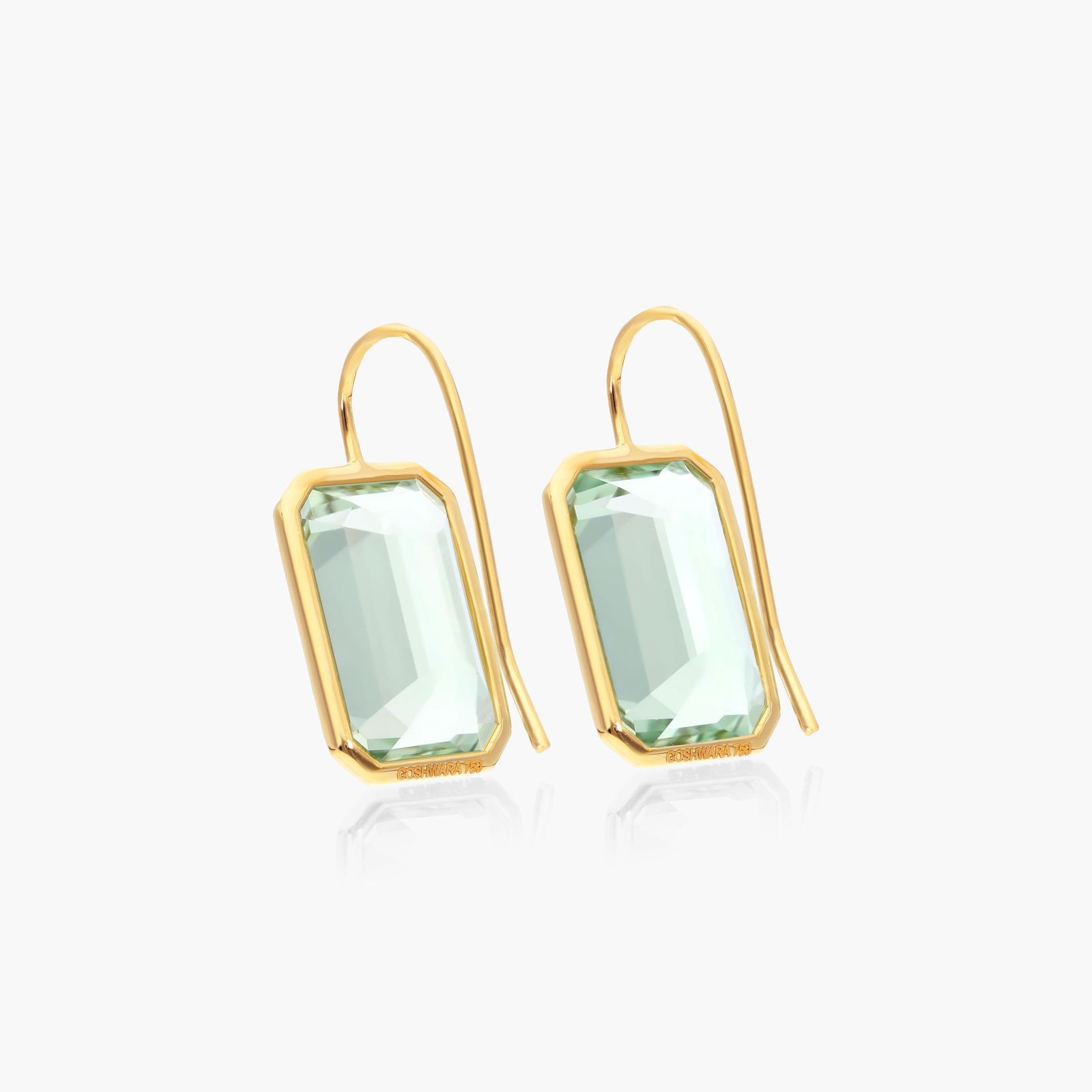 Emerald Cut Prasiolite Drop Earrings In 18K Yellow Gold