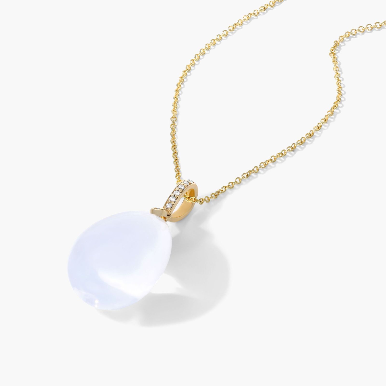 18K Yellow Gold Moon Quartz and Diamond Drop Necklace (12.0x19.0mm)