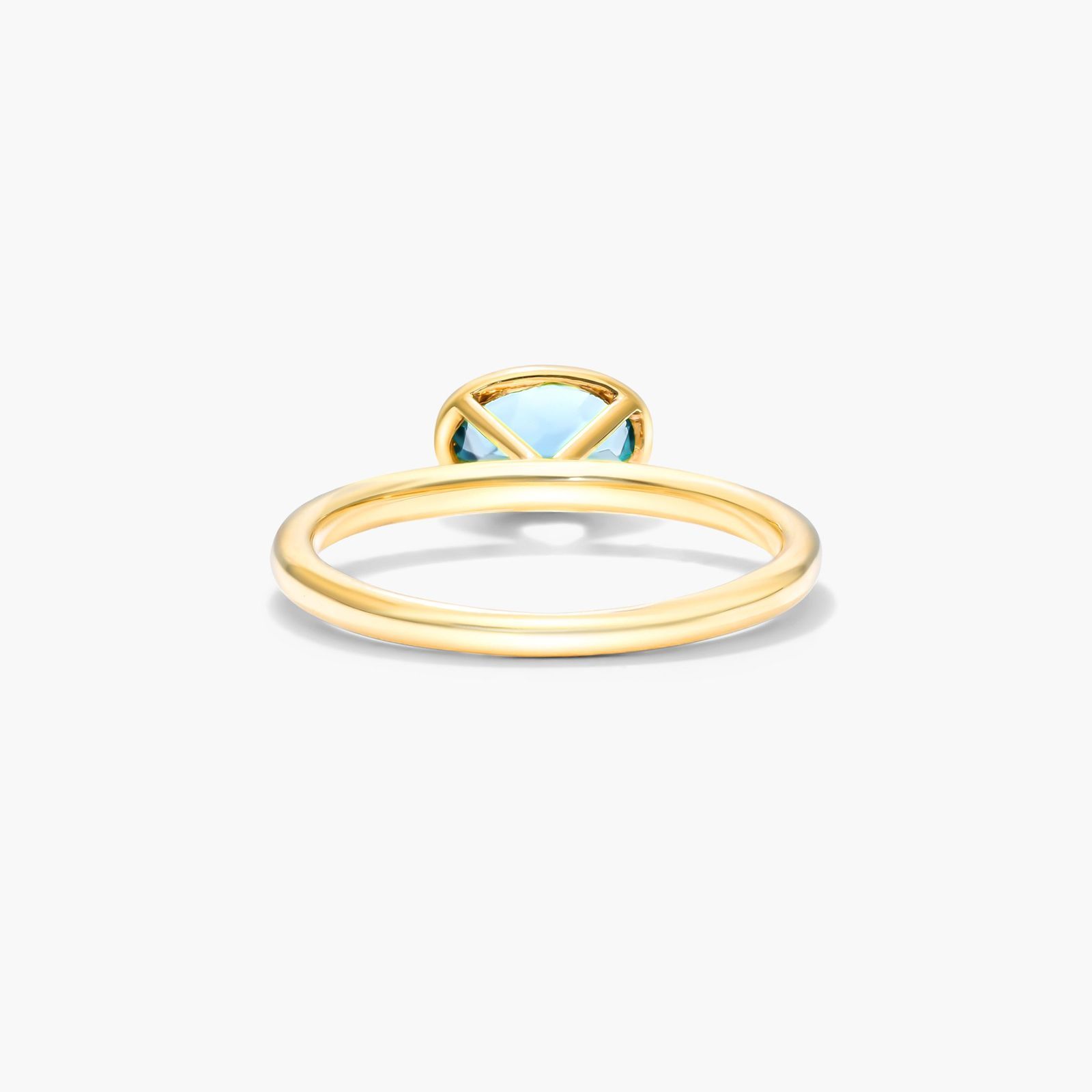 East-West Oval Blue Topaz And Diamond Ring In 18K Yellow Gold