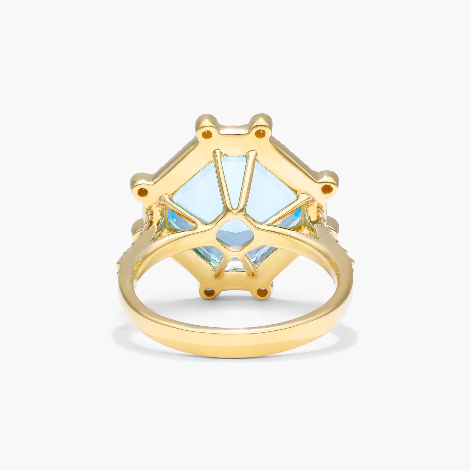 18K Yellow Gold Octagon Blue Topaz and Diamond Ring (12.0x12.0mm)
