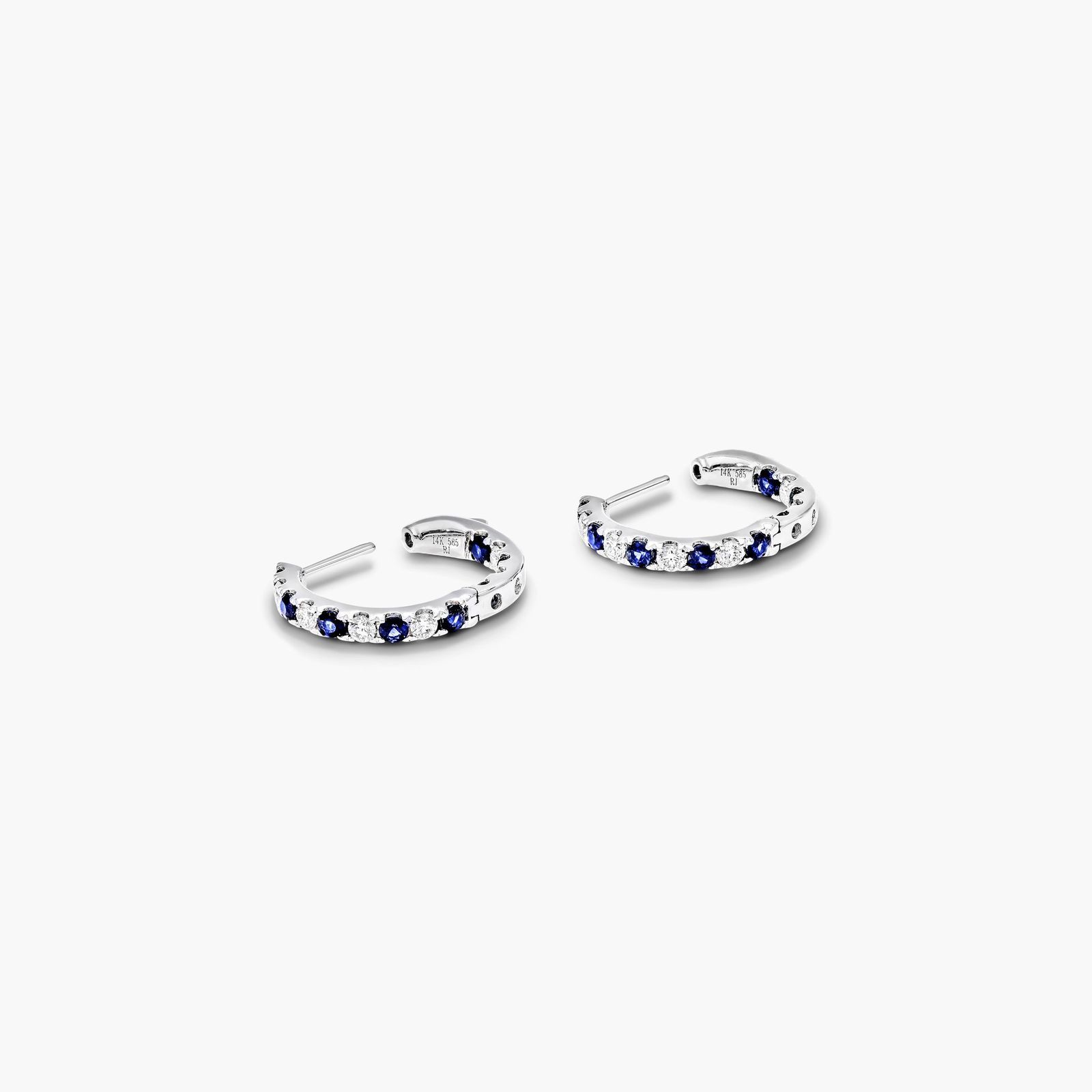 Inside Out Sapphire And Diamond Round Hoop Earrings In 14K White Gold