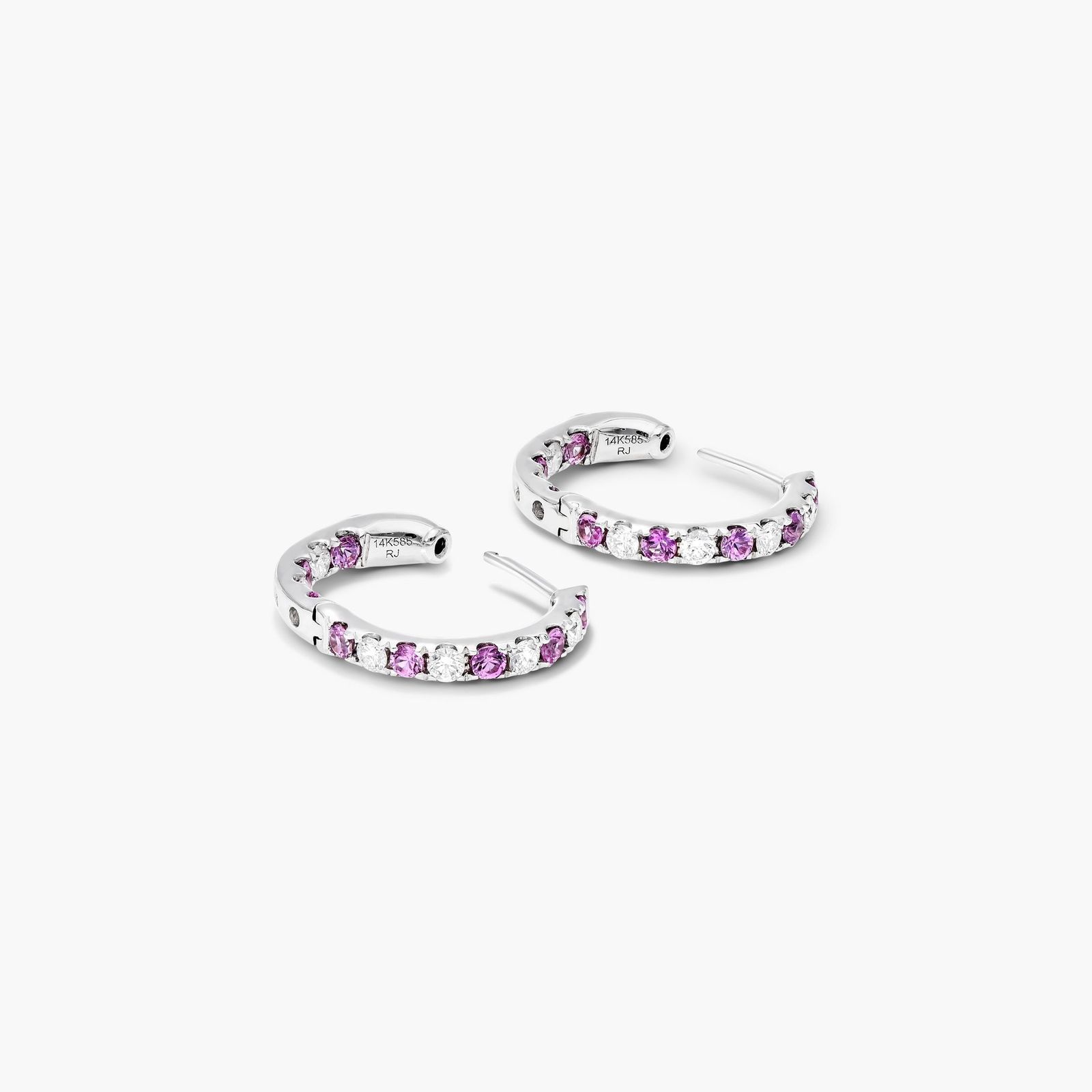 Inside Out Pink Sapphire And Diamond Round Hoop Earrings In 14K White Gold