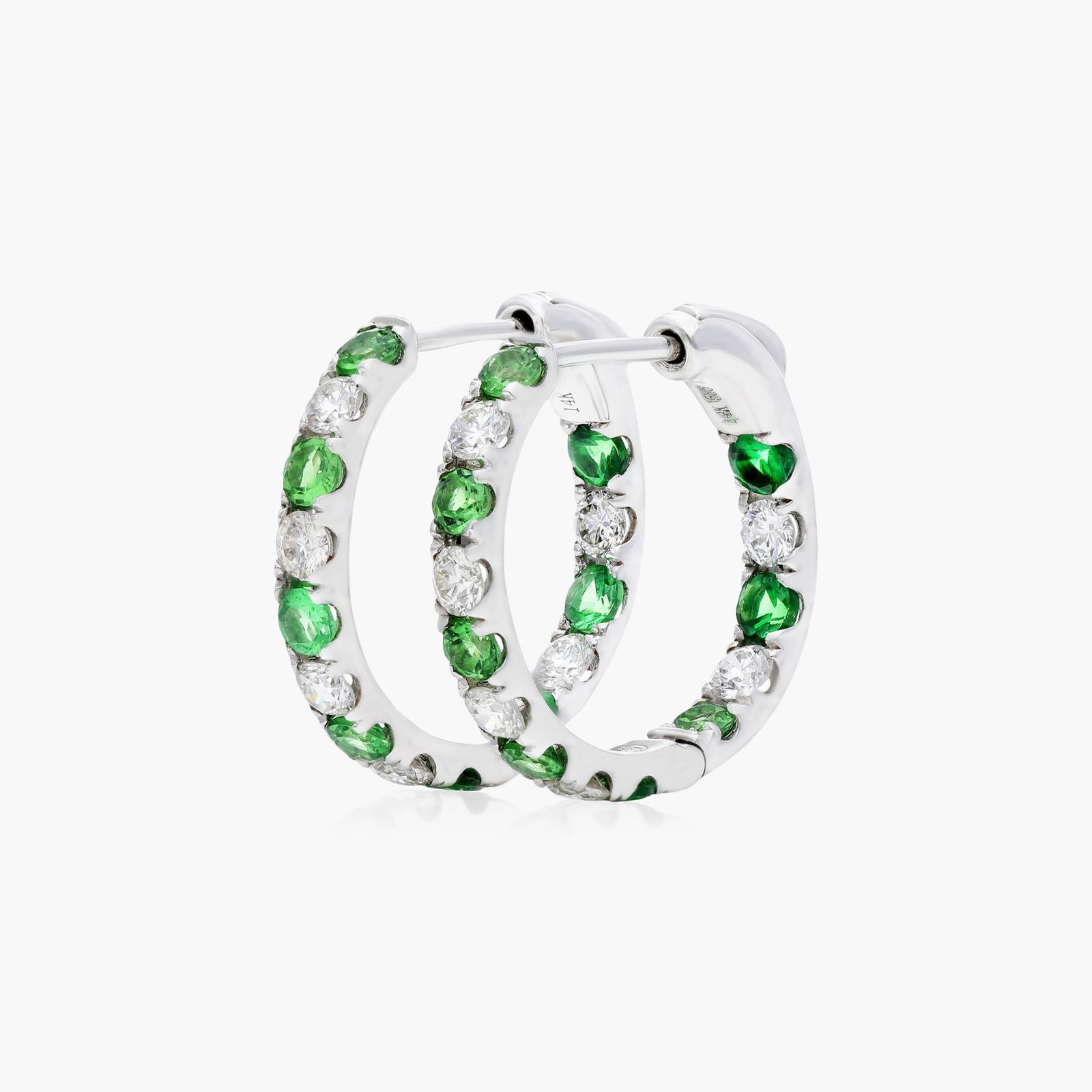 Inside Out Tsavorite And Diamond Round Hoop Earrings In 14K White Gold