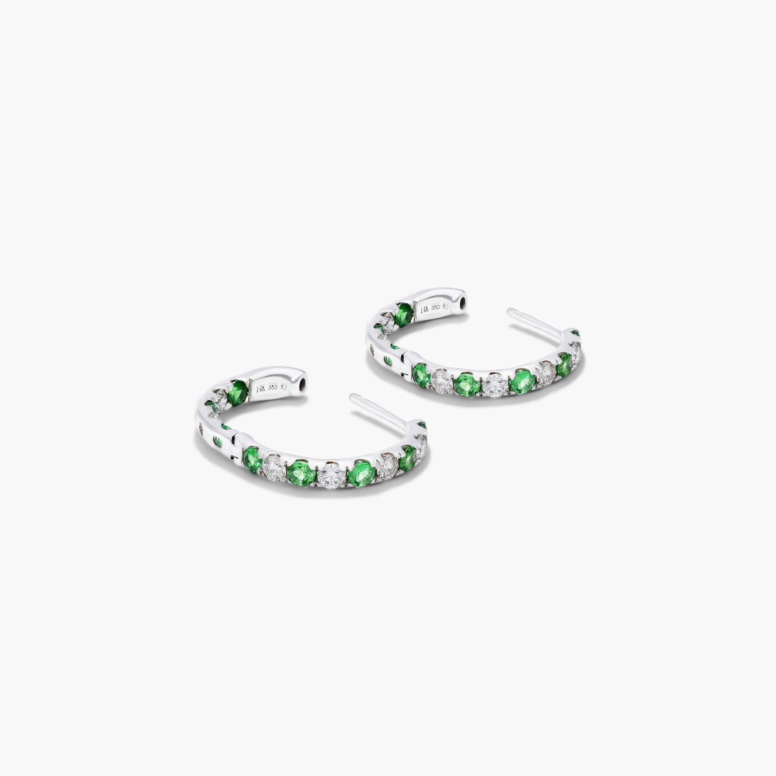 Inside Out Tsavorite And Diamond Round Hoop Earrings In 14K White Gold