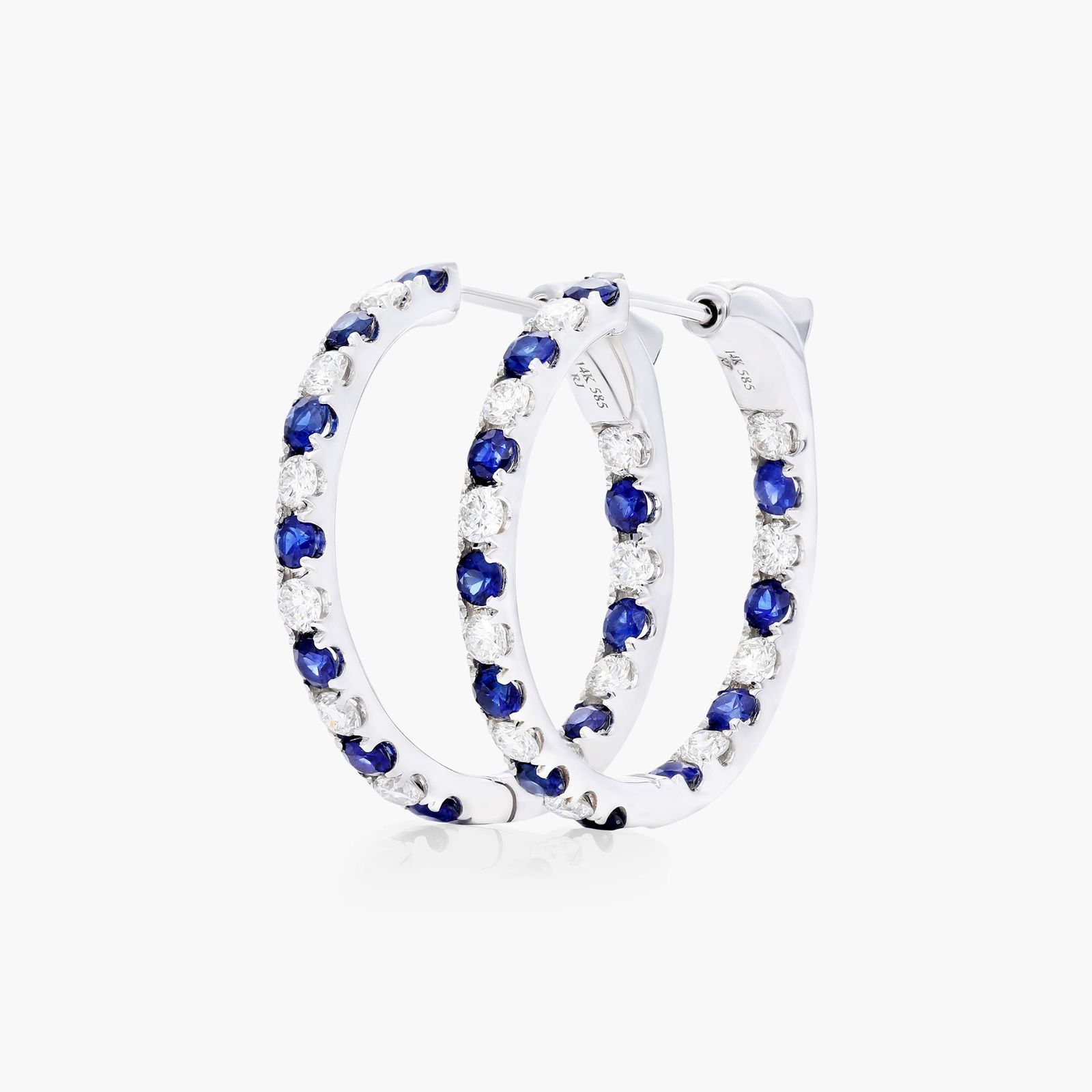 Inside Out Sapphire And Diamond Round Hoop Earrings In 14K White Gold