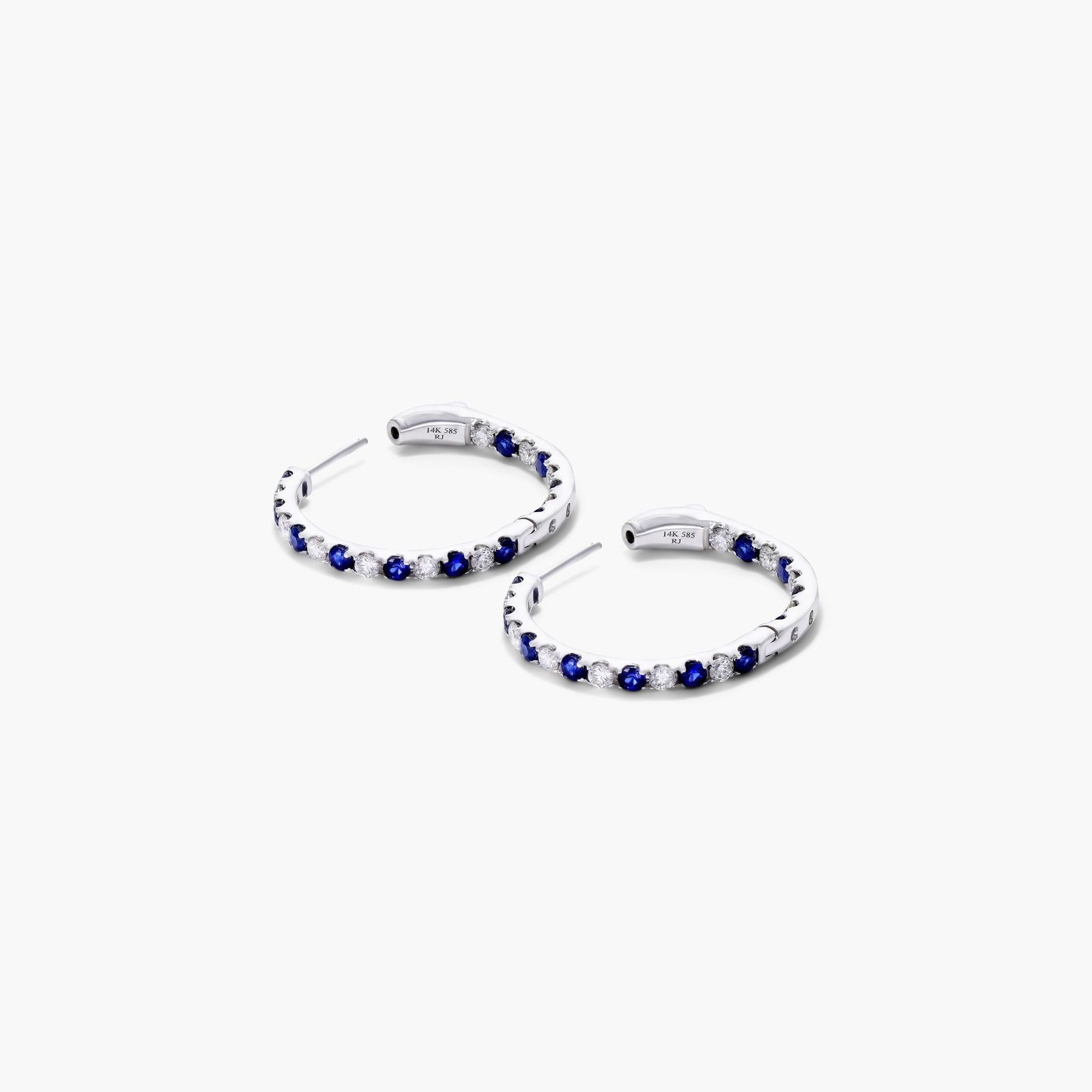 Inside Out Sapphire And Diamond Round Hoop Earrings In 14K White Gold