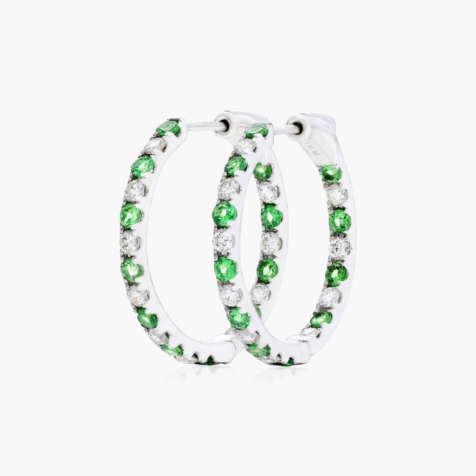 Inside Out Tsavorite And Diamond Round Hoop Earrings In 14K White Gold