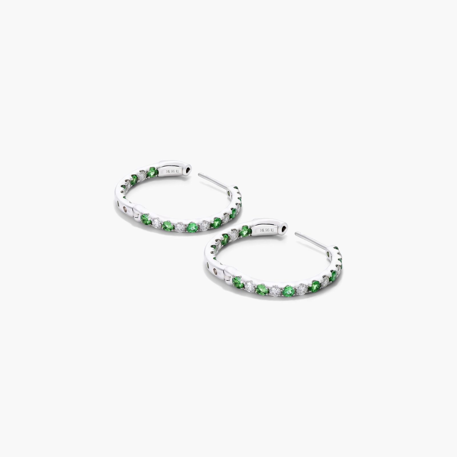 Inside Out Tsavorite And Diamond Round Hoop Earrings In 14K White Gold