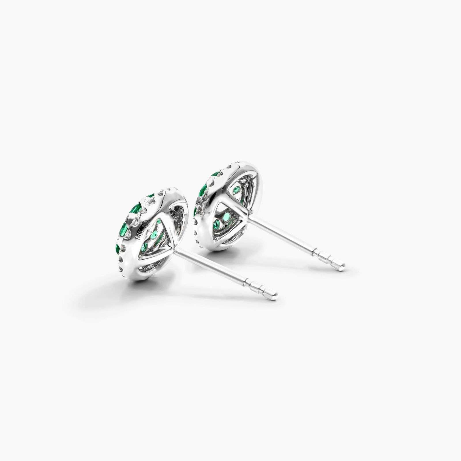 Emerald And Diamond Double Halo Stud Earrings In 14K White Gold