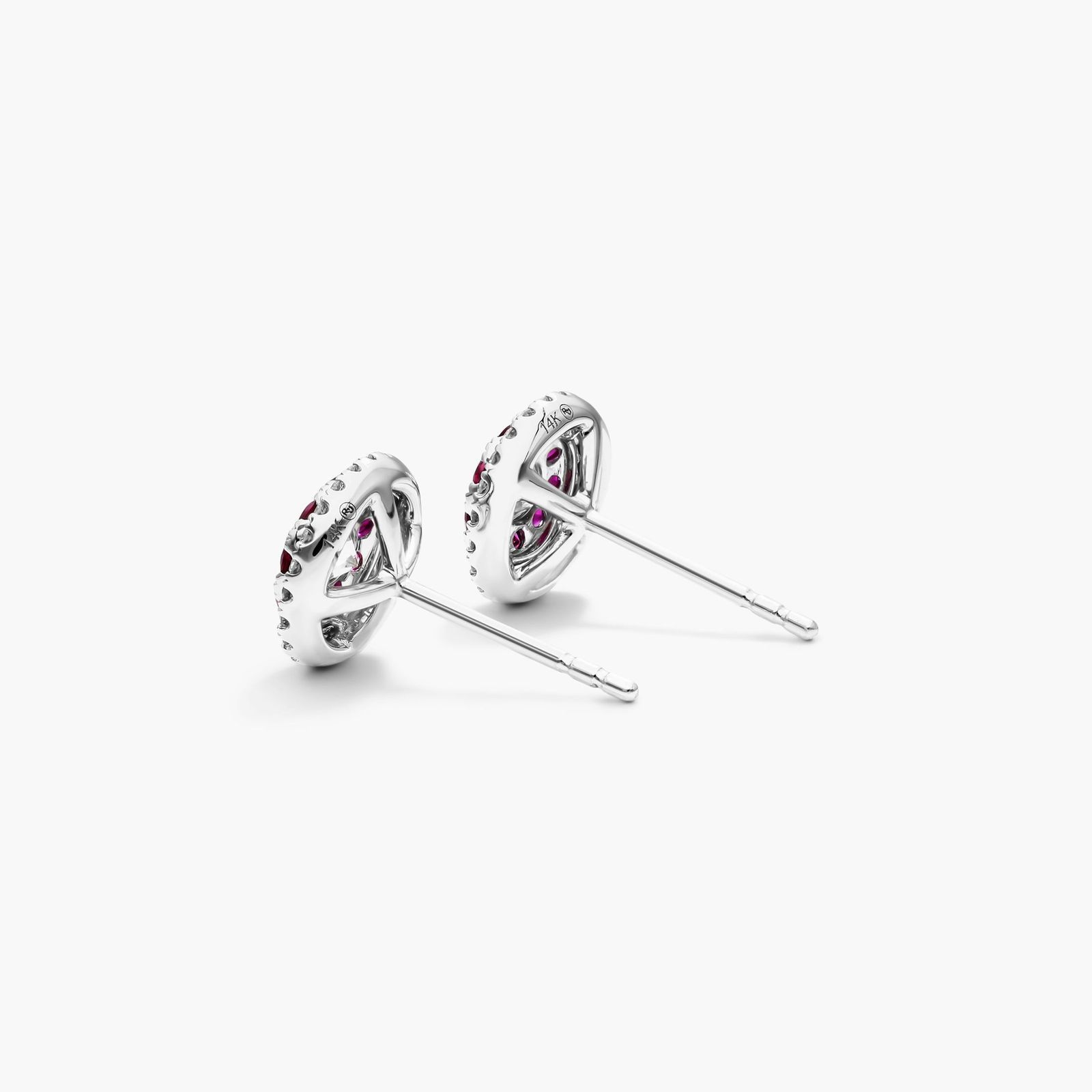 Ruby And Diamond Double Halo Stud Earrings In 14K White Gold