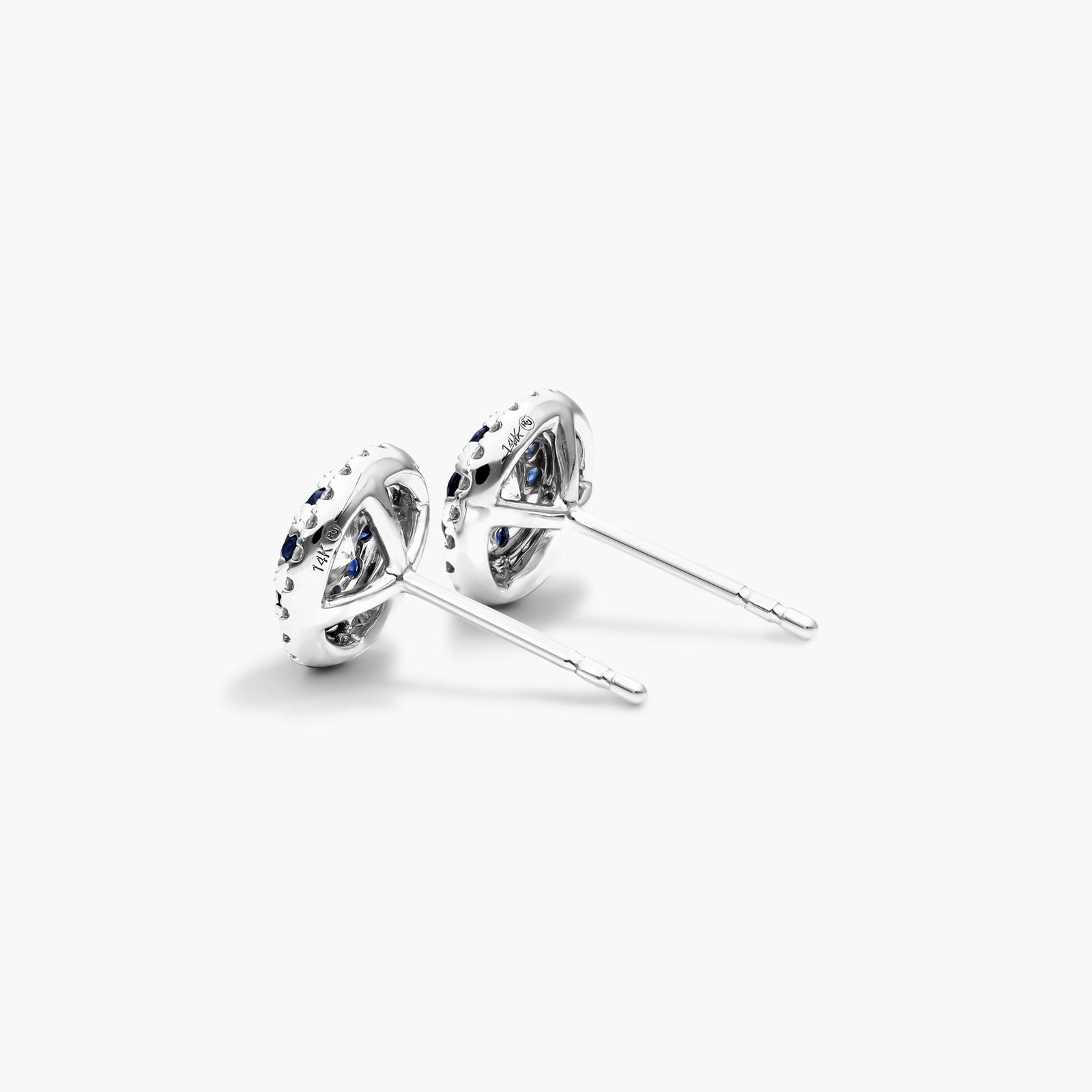 Sapphire And Diamond Double Halo Stud Earrings In 14K White Gold