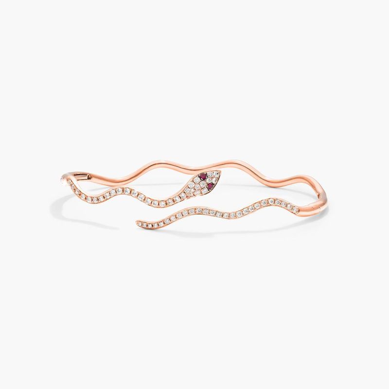 Snake Motif Diamond and Ruby Bracelet In 14K Rose Gold
